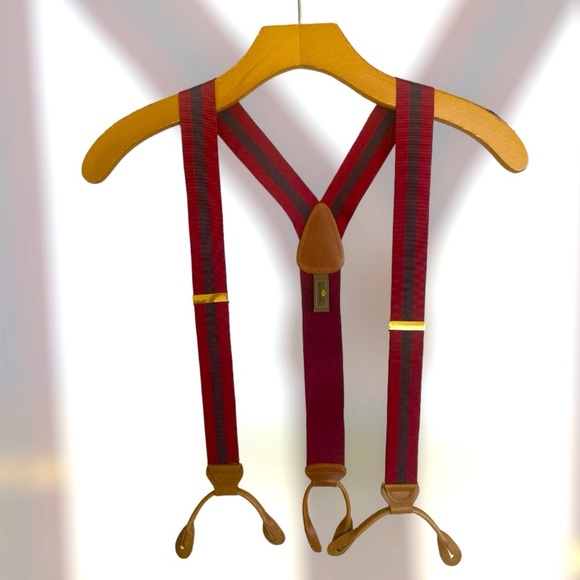TRAFALGAR Suspenders Silk Maroon & Blue Center Stripe OS NEW - Picture 1 of 13